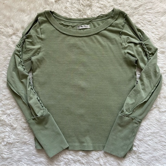 Free People We The Free Top Daisy Chain Cuff Long Sleeve Tee Green Tea Leaves L - Picture 4 of 14